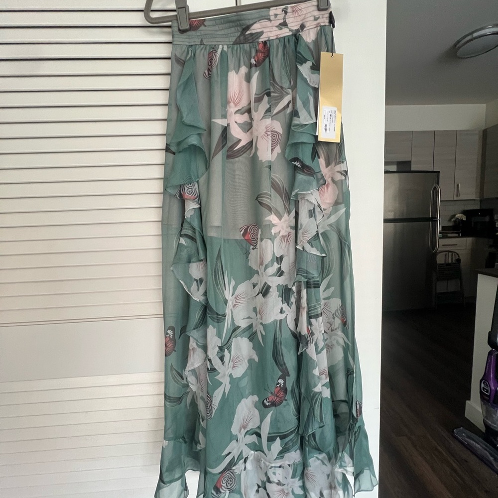 PatBO Jade Floral Ruffle Maxi Skirt